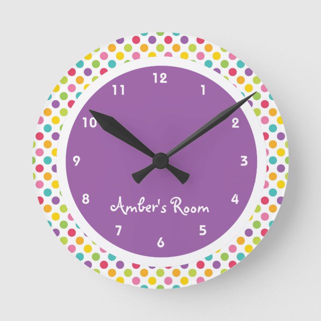 Colourful Polka Dot Kid's Bedroom Round Clock (Front)