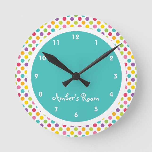 Colourful Polka Dot Kid's Bedroom Round Clock (Front)