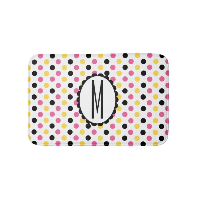 Colourful Polka Dot Monogrammed Bath Mat (Front)