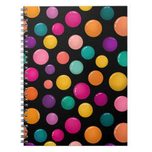 Colourful Polka Dot on Black Background Notebook