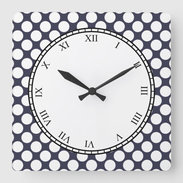 Colourful Polka Dot Roman Digits White on any Square Wall Clock (Front)