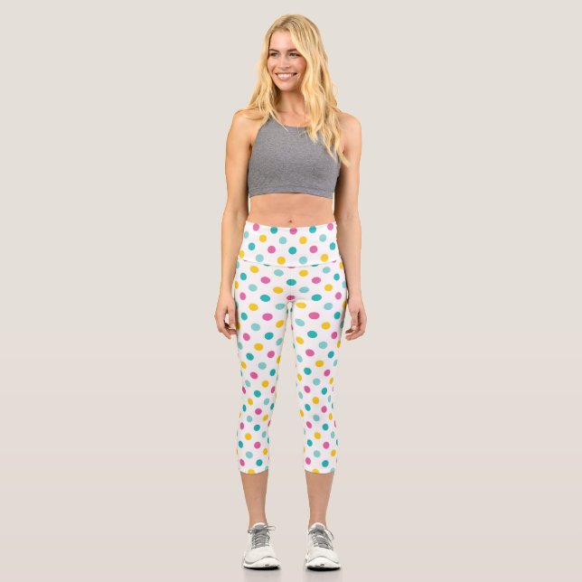 Colourful Polka Dot Seamless Pattern Capri Leggings (Front)