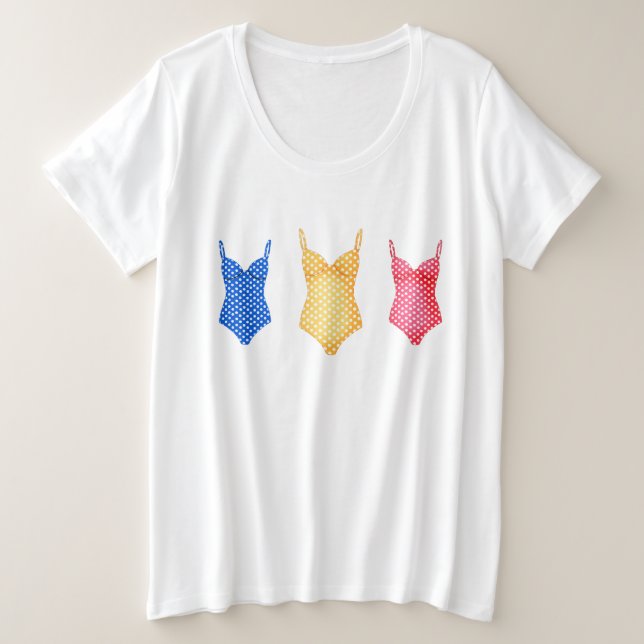 Colourful Polka Dot Swim Suits Plus Size T-Shirt (Design Front)