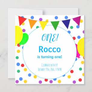 Colourful Polka Dots and Balloons 1st Birthday Kid Magnetic Invitation