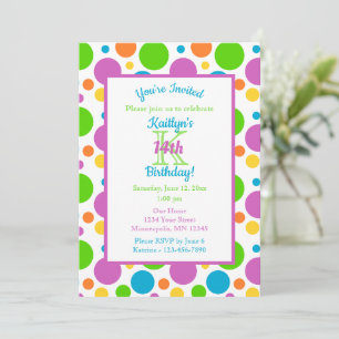 Colourful Polka Dots Birthday Party Invitation