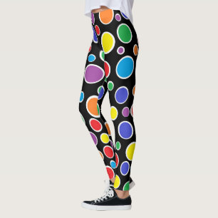 Colourful Polka Dots Black Leggings
