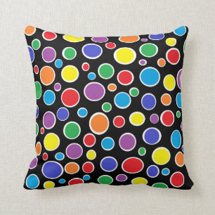 Colourful Polka Dots Black Pillow