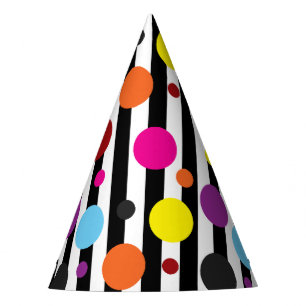 Colourful Polka Dots Black White Stripes Design Party Hat