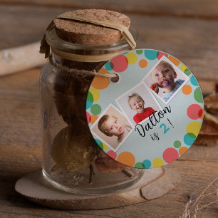Colourful Polka Dots Boys Photos Birthday Favour Tags