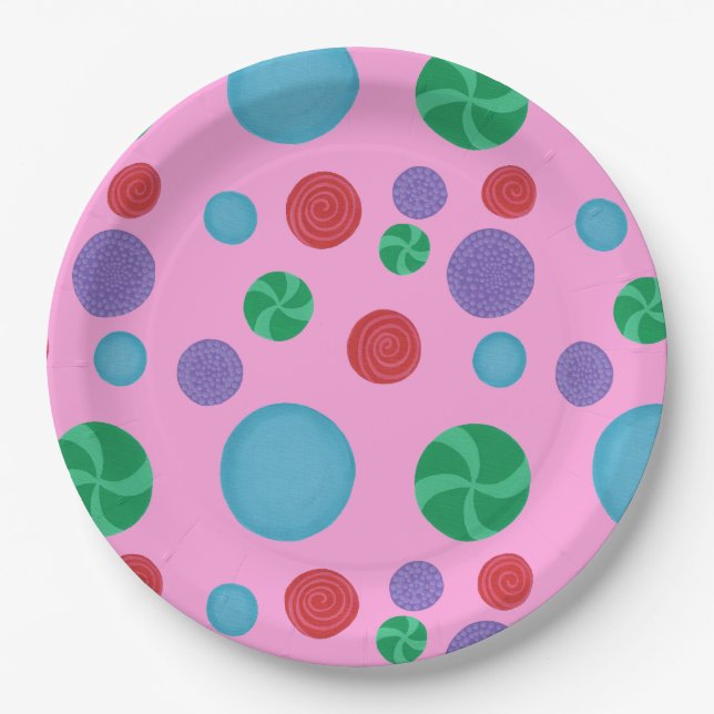 Colourful Polka Dots Celebration Paper Plates (Front)