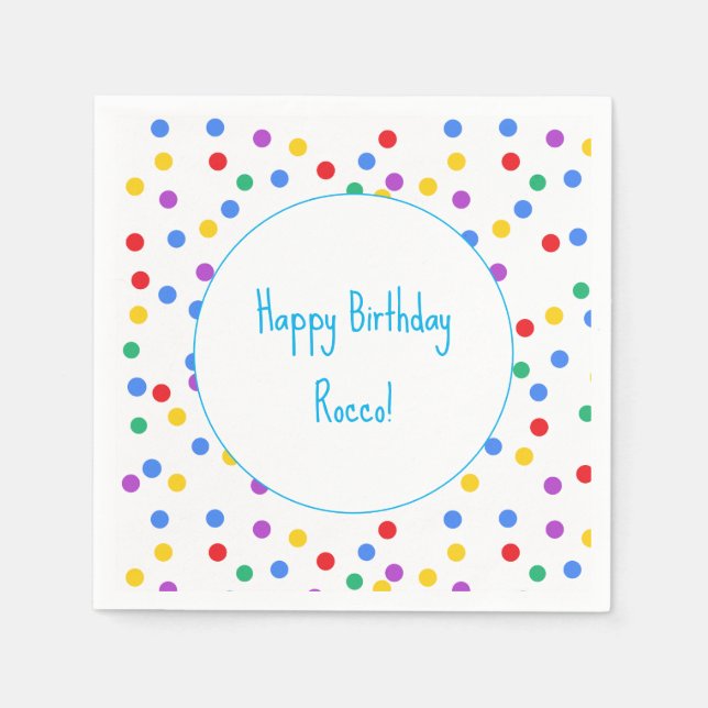 Colourful Polka Dots Confetti Kids Birthday Party Napkin (Front)
