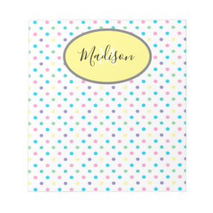 Colourful Polka Dots Custom Monogram & Name Yellow Notepad