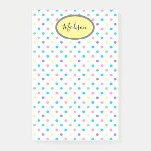 Colourful Polka Dots Custom Monogram & Name Yellow Post-it Notes