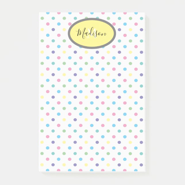 Colourful Polka Dots Custom Monogram & Name Yellow Post-it Notes (Front)