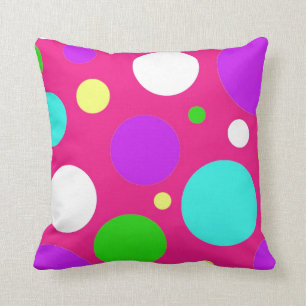 Colourful Polka Dots for Girls Pink Purple Teal Cushion