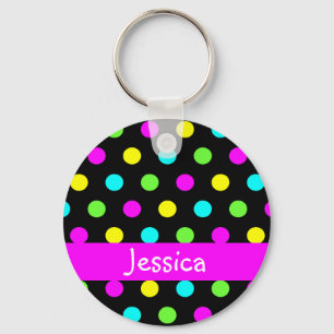 Colourful Polka Dots - Girly Name Keychain