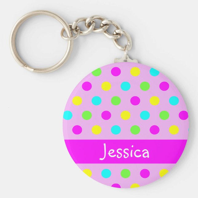 Colourful Polka Dots - Girly Name Keychain (Front)