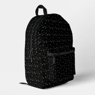 colourful polka dots in black printed backpack