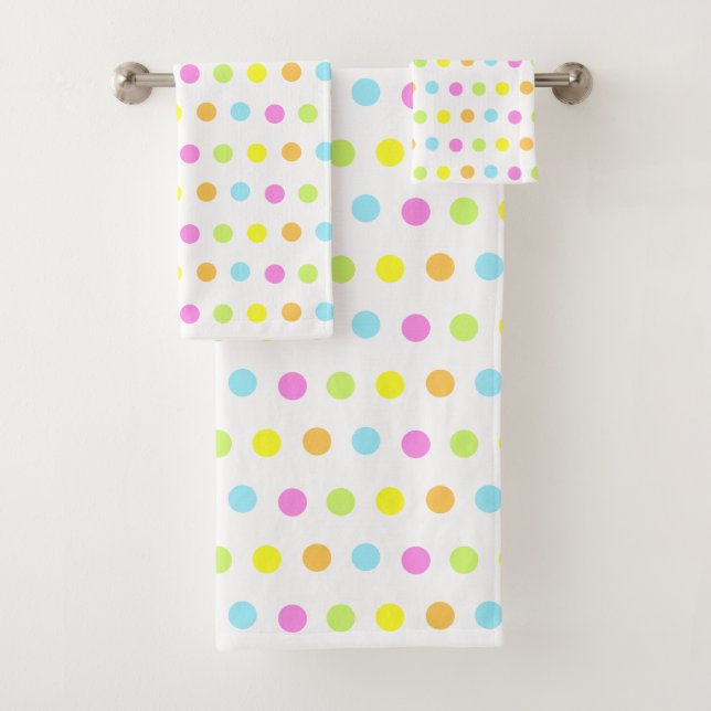 Colourful Polka Dots in Pastel Colours Bath Towel Set (Insitu)