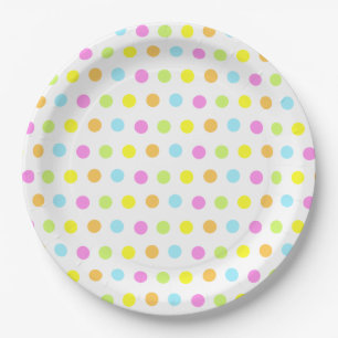 Colourful Polka Dots in Pastel Colours Paper Plate
