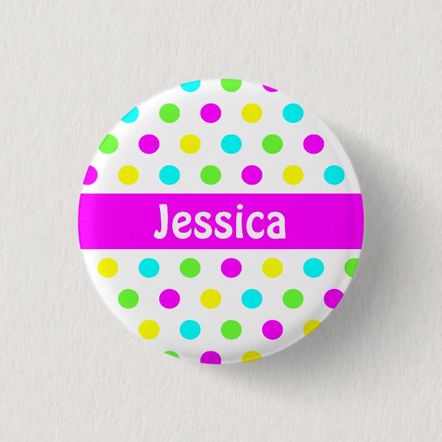 Colourful Polka Dots - Kids Name Button (Front)