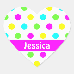 Colourful Polka Dots - Name Heart Sticker