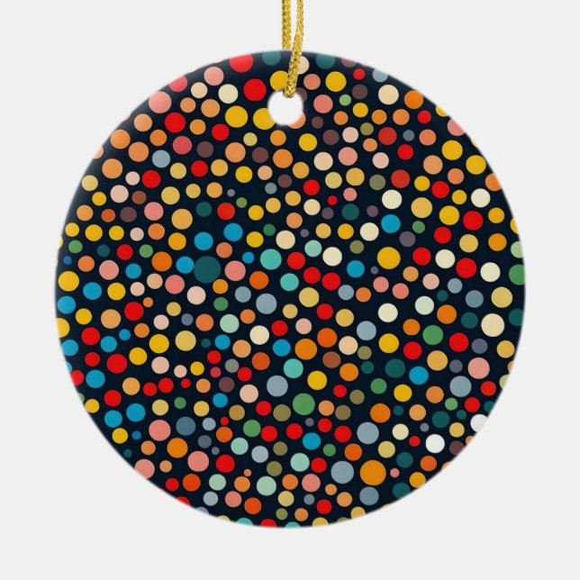 Colourful Polka Dots on Dark Background Ceramic Tree Decoration (Front)