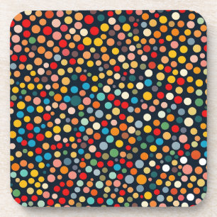 Colourful Polka Dots on Dark Background Coaster