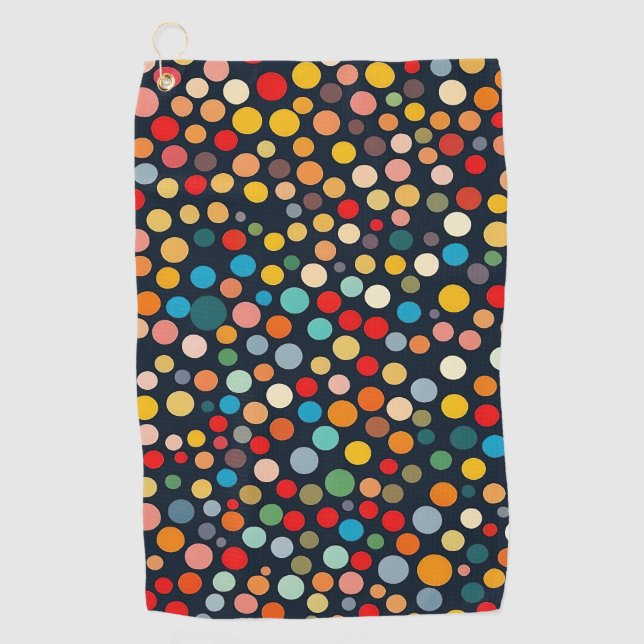 Colourful Polka Dots on Dark Background Golf Towel (Front)
