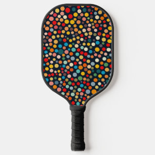 Colourful Polka Dots on Dark Background Pickleball Paddle