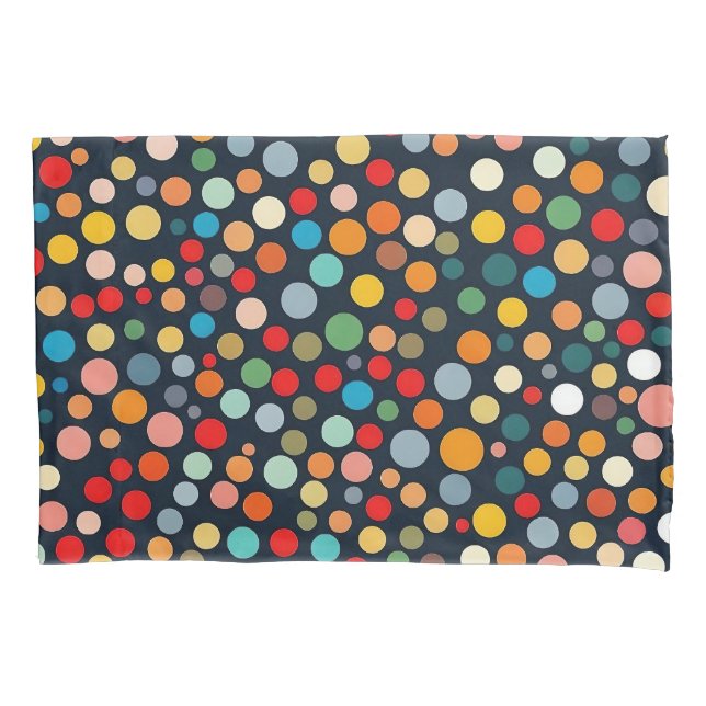 Colourful Polka Dots on Dark Background Pillowcase (Front)