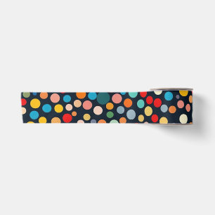 Colourful Polka Dots on Dark Background Satin Ribbon