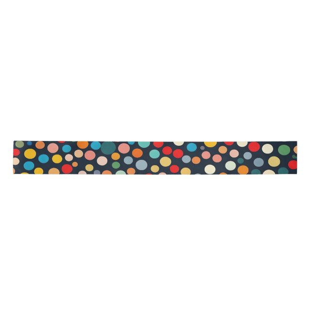 Colourful Polka Dots on Dark Background Satin Ribbon (Front)