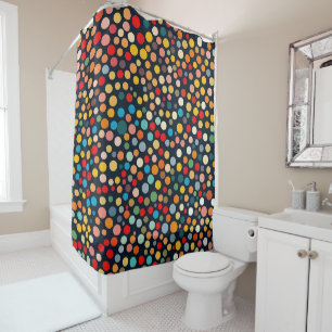 Colourful Polka Dots on Dark Background Shower Curtain