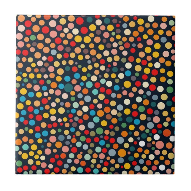Colourful Polka Dots on Dark Background Tile (Front)
