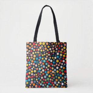 Colourful Polka Dots on Dark Background Tote Bag