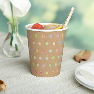 Colourful Polka Dots On Faux Kraft Paper Backgroun Cups