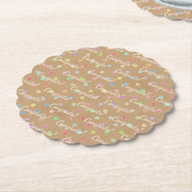 Colourful Polka Dots On Faux Kraft Paper Backgroun Paper Coaster (Angled)