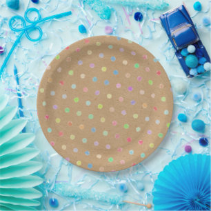 Colourful Polka Dots On Faux Kraft Paper Plate