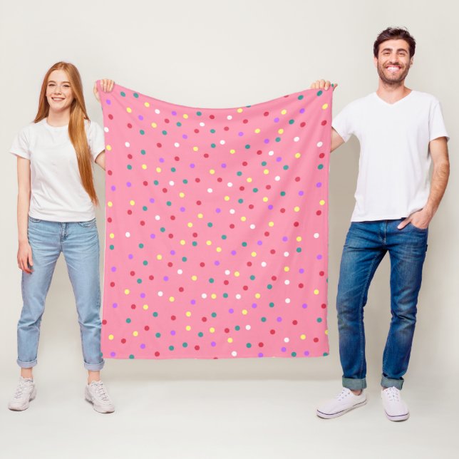 Colourful Polka Dots on Pink Fleece Blanket (In Situ)