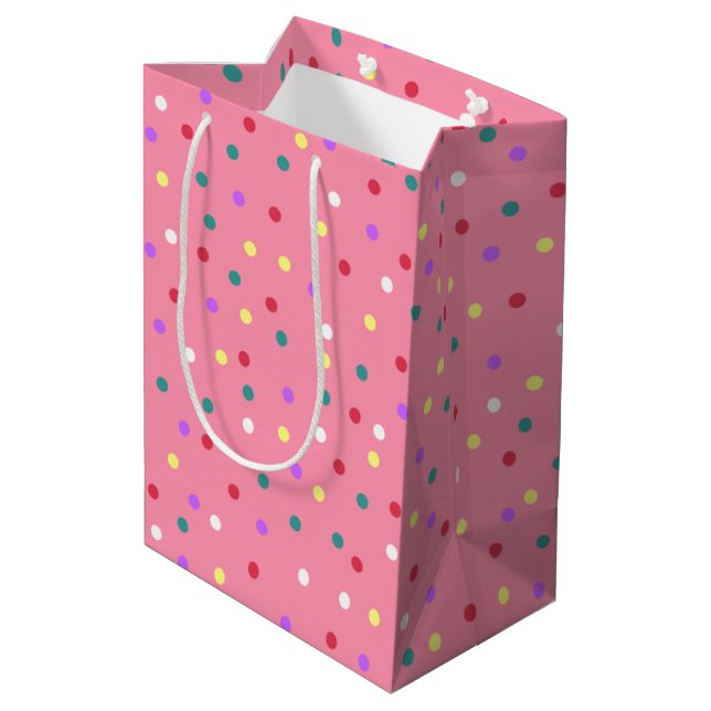 Colourful Polka Dots on Pink Medium Gift Bag (Back Angled)