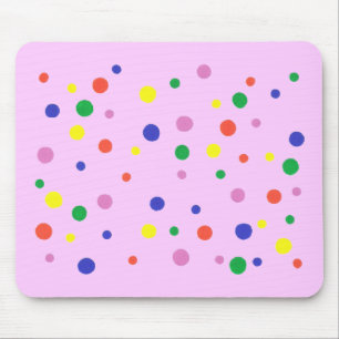 Colourful polka dots on pink, on mousepads