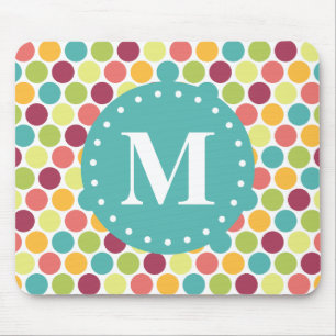 Colourful Polka Dots Pattern with Monogram Mouse Pad