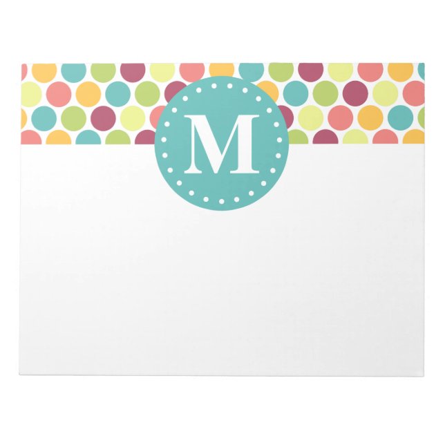 Colourful Polka Dots Pattern with Monogram Notepad (Front)