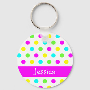 Colourful Polka Dots - Personalised Name Keychain