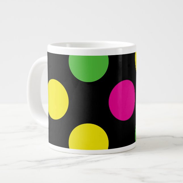 Colourful Polka Dots, Polka Dot Pattern, Dotted Large Coffee Mug (Front Left)