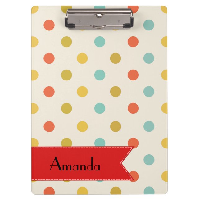 Colourful Polka Dots, Polka Dot Pattern, Your Name Clipboard (Front)