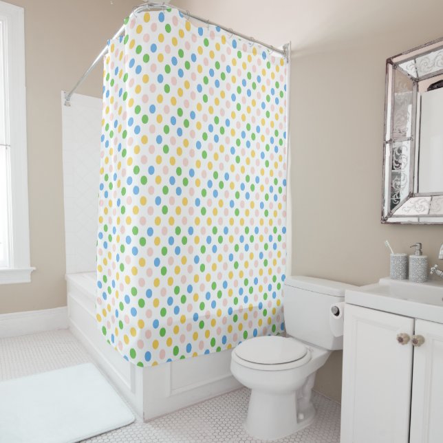 Colourful Polka Dots Shower Curtain (In Situ)