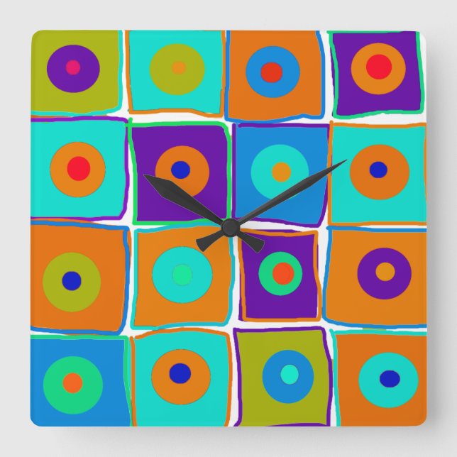 Colourful Polka Dots & Squares Art Clock (Front)
