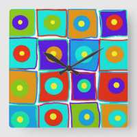 Colourful Polka Dots & Squares Art Clock